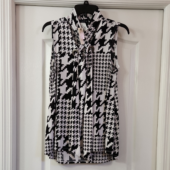 Ariella Tops - Ariella Black and White Houndstooth Sleeveless Top